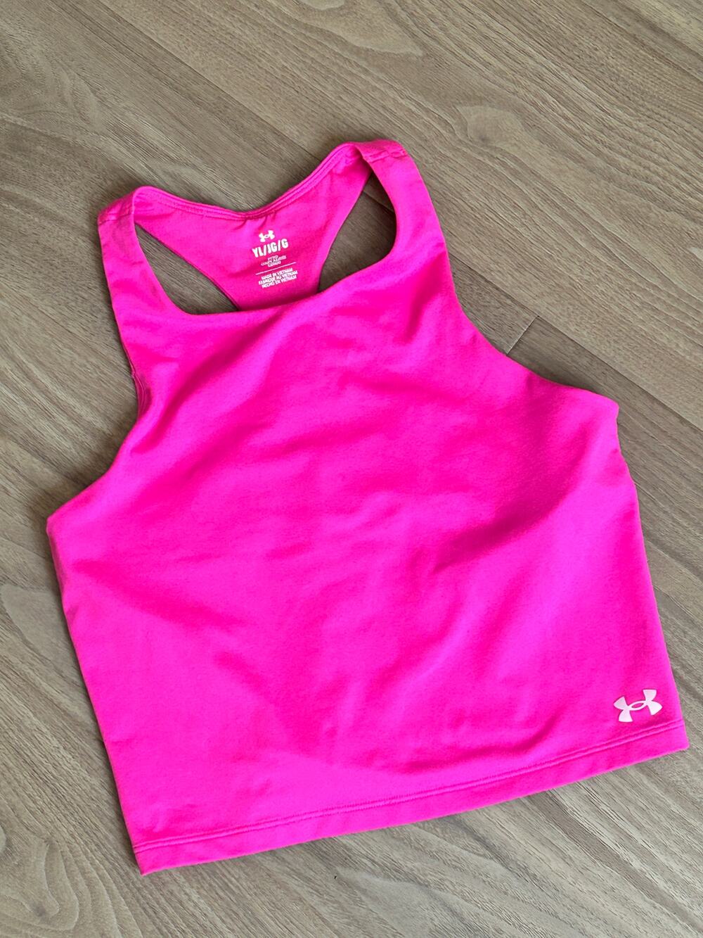Girls Under Armour Fuchsia Crop Tank, Youth Large